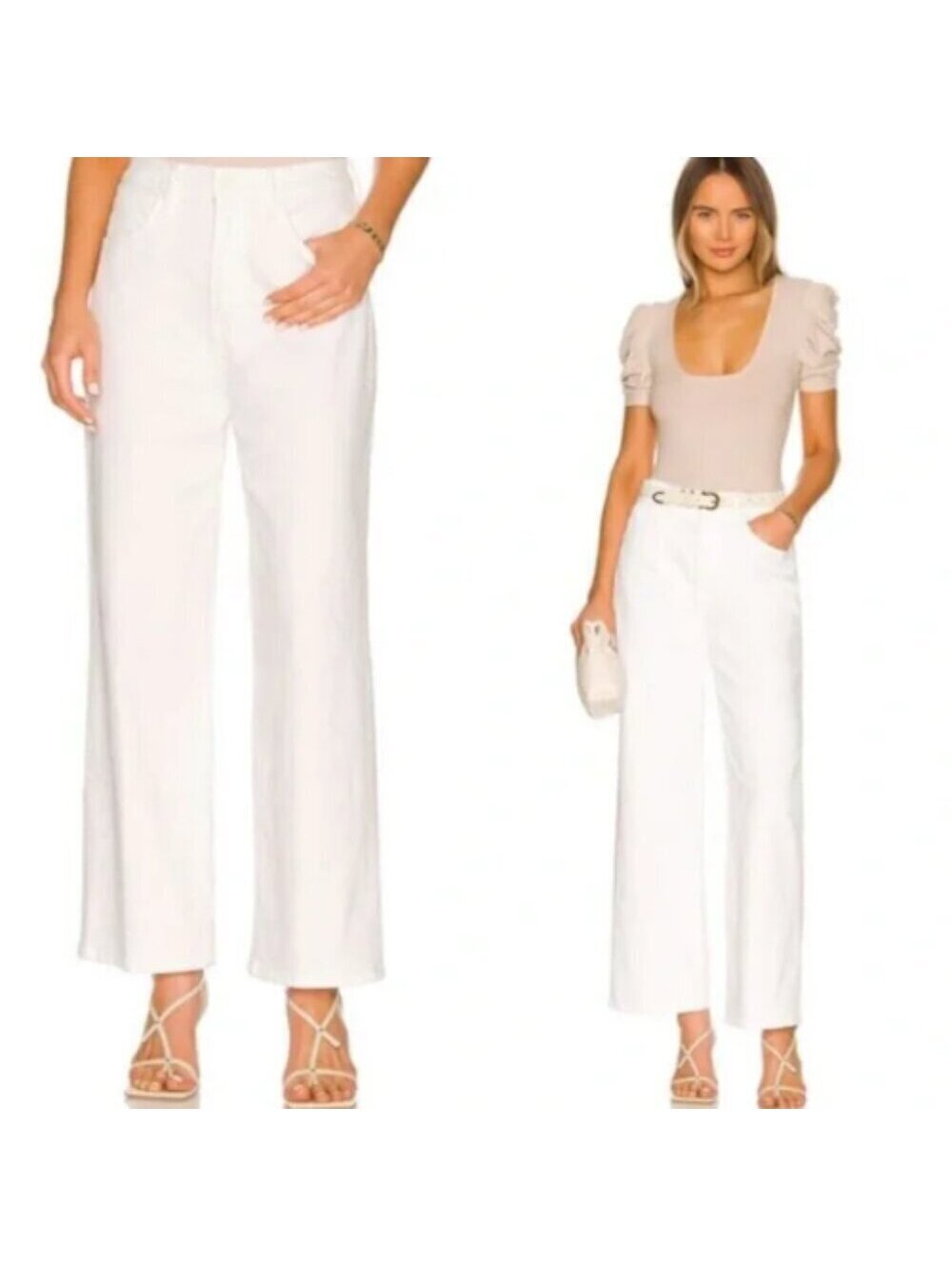 MOTHER The High Waisted Tunnel Vision Ankle White Denim Jeans Wide Leg Size 32